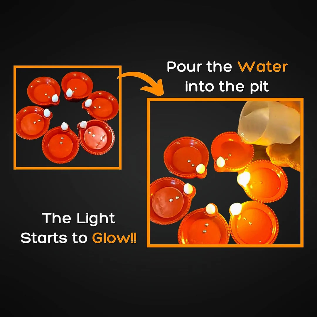 Water Sensor LED Diya - No Fire, No Smoke, No Oil – Just Radiant Light (Pack of 24 )